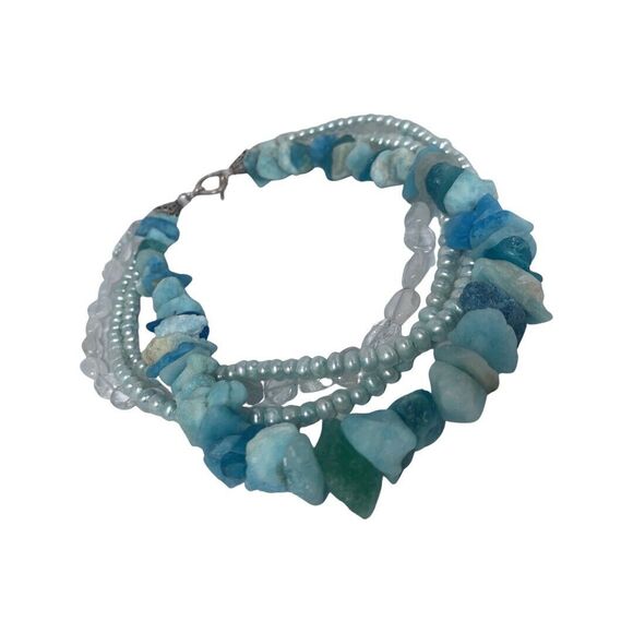 Blue Pearl Layered Necklace 16.5" 925 Sterling Silver Gemstone Trendy - Picture 9 of 11